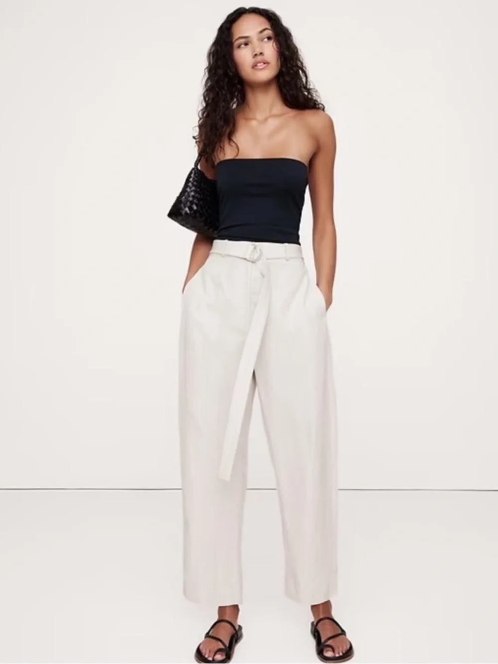 NWT! Banana Republic Cream High-Rise Barrel Tencel-Linen Pant - 713482 🗺️1️⃣